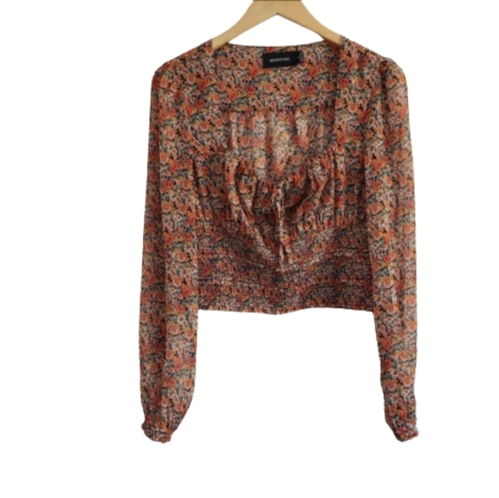 MinkPink ditzy floral smocked peasant top